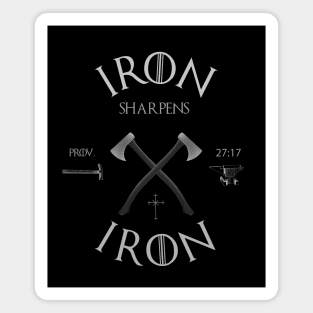 Iron sharpens iron from Proverbs 27:17 light text Magnet